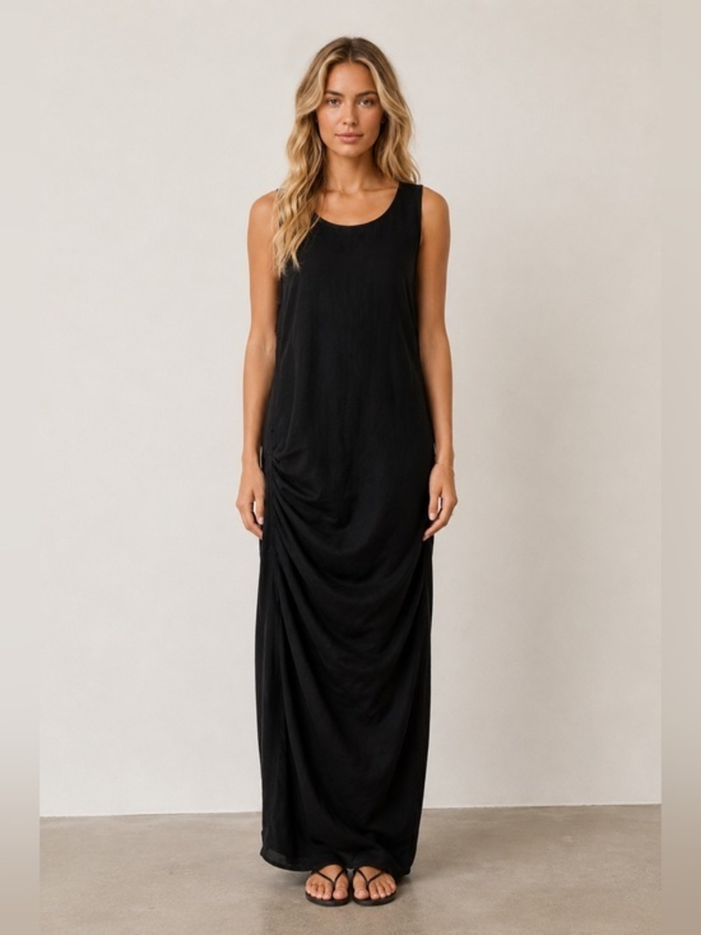 Etna Maar Black Modern Art-to-Wear Linen / Cotton Unique Maxi Croatian Dress L